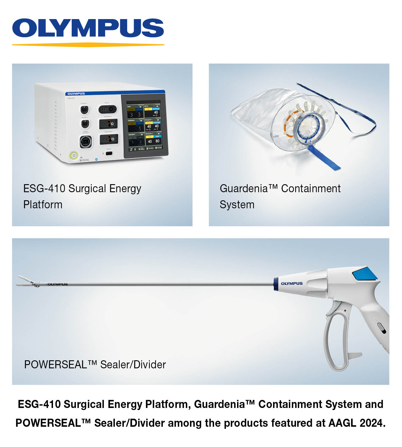 ESG-410 Surgical Energy Platform, Guardenia™ Containment System and POWERSEAL™ Sealer/Divider among the products featured at AAGL 2024